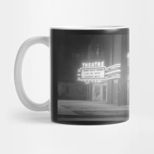 Movie Theater at Night, 1941. Vintage Photo Mug